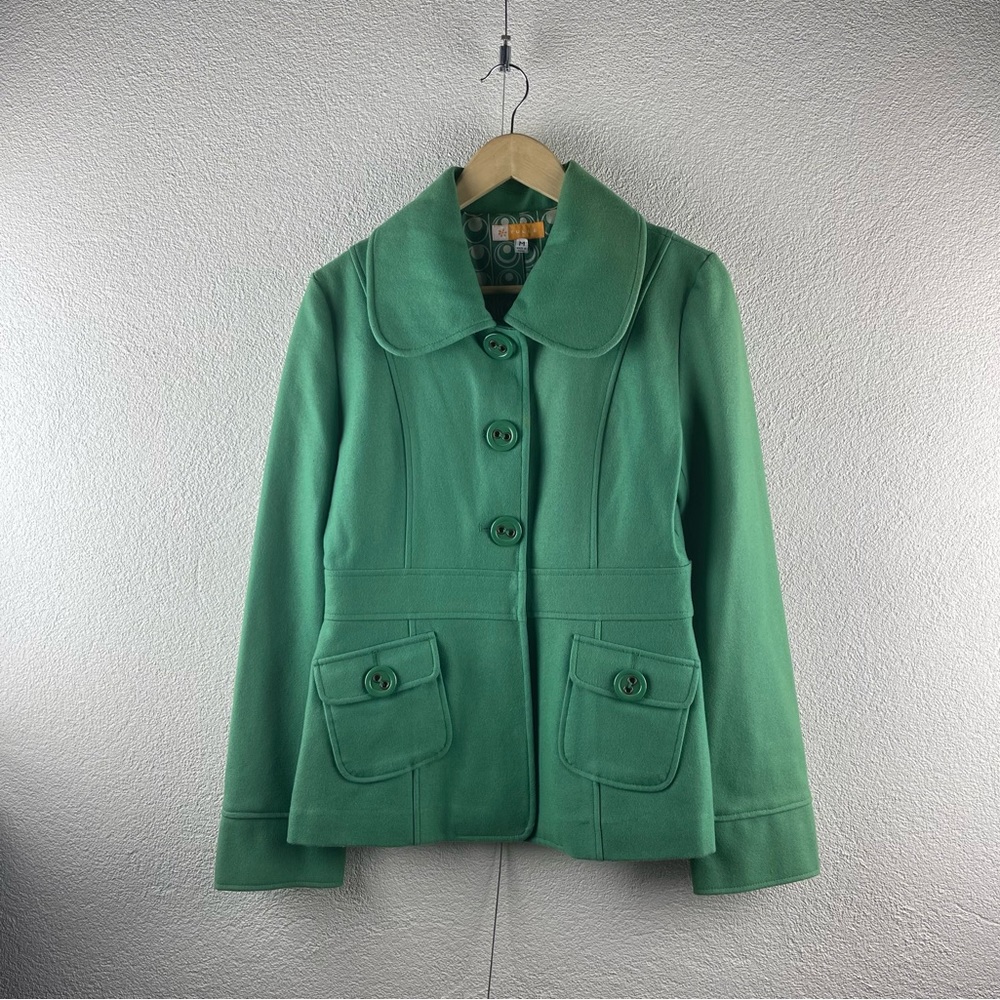 Retro l M Tulle Peter Pan Collar Big Round Buttons Pockets Funky Mod Lined Coat